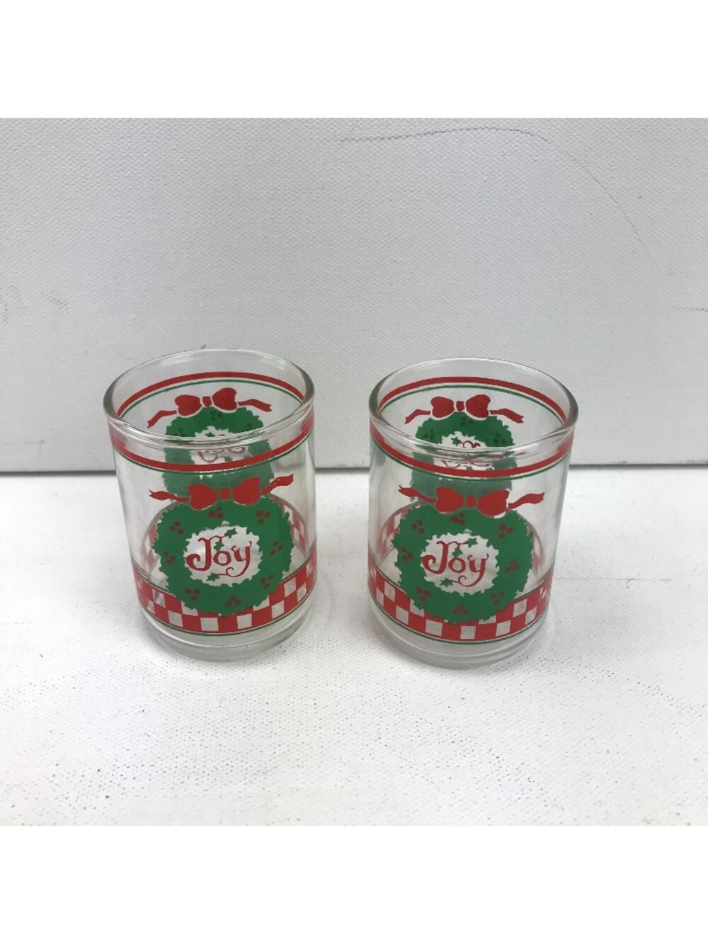 Indiana Glass Christmas Votive Candle Holder Wreath Joy Set Of 2 Home Decor